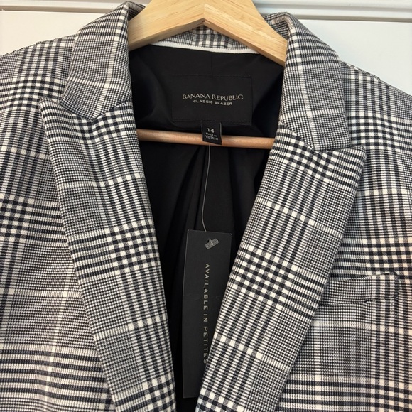 Banana Republic Women's Grey Black White Plaid Cotton Blazer 14 NWT Office Caree - Picture 3 of 10